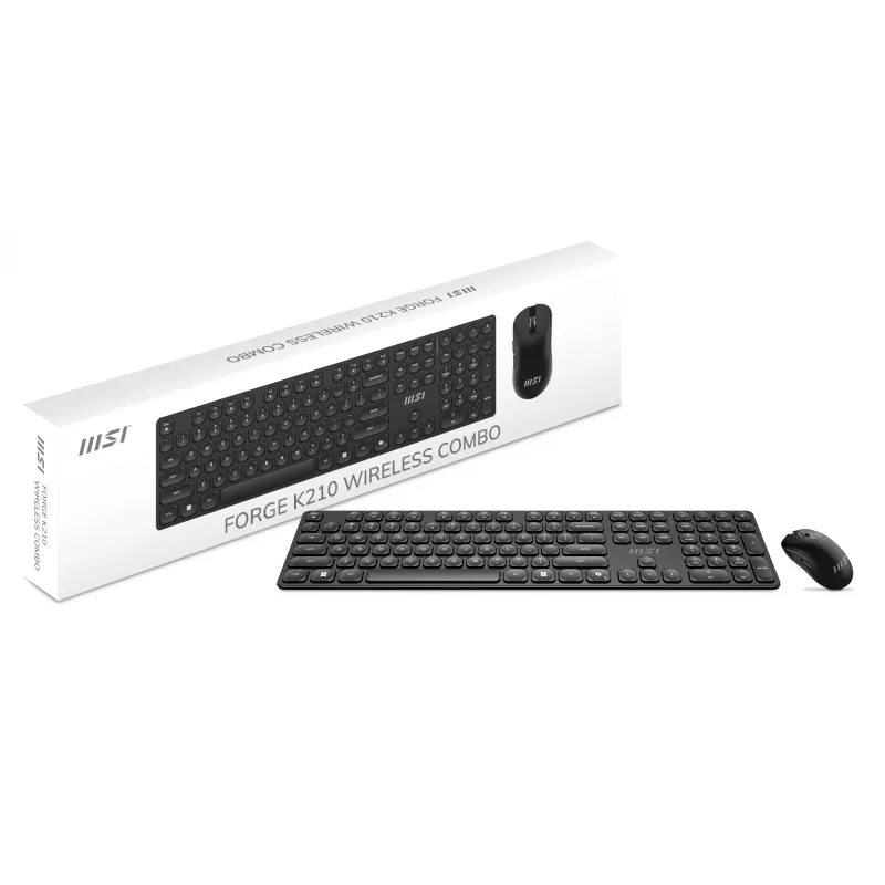 MSI FORGE K210 WIRELESS COMBO klaviatuur Hiir kaasas Kodu/Kontor USB QWERTY USA inglise Must