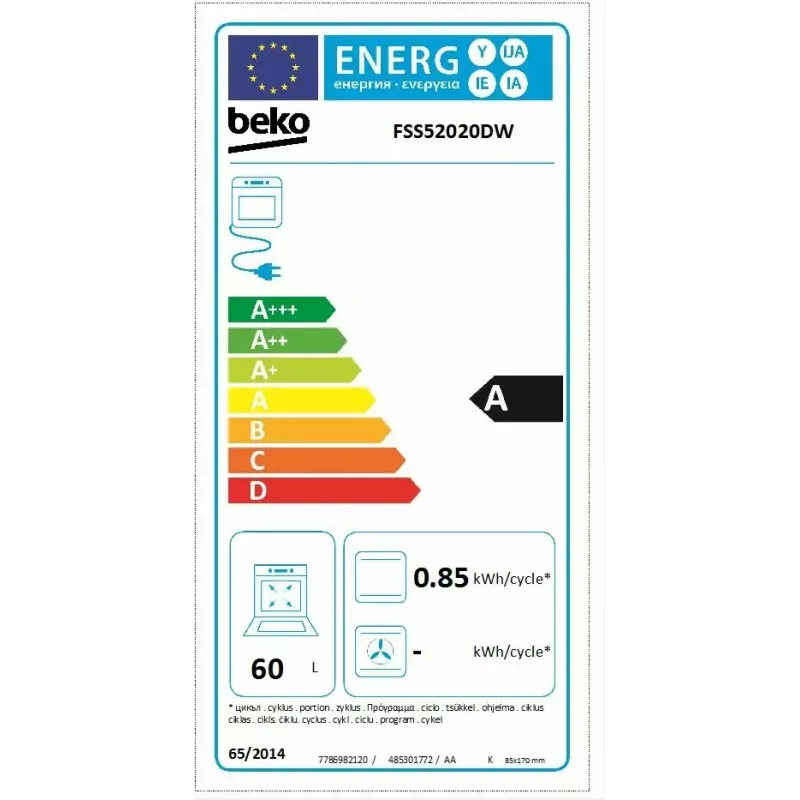 Beko FSS52020DW Vabaltseisev pliit Elektriline Gaas Valge