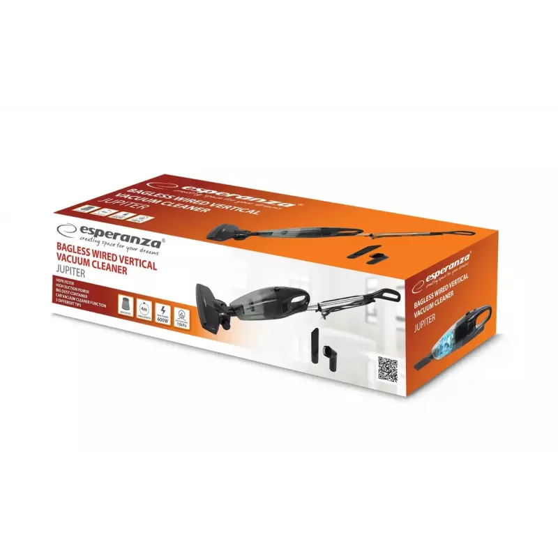 Püsttolmuimeja ESPERANZA EHV101K — 600 W, 0,8 L, juhtmega, elektriline hari, 4 m toitejuhe