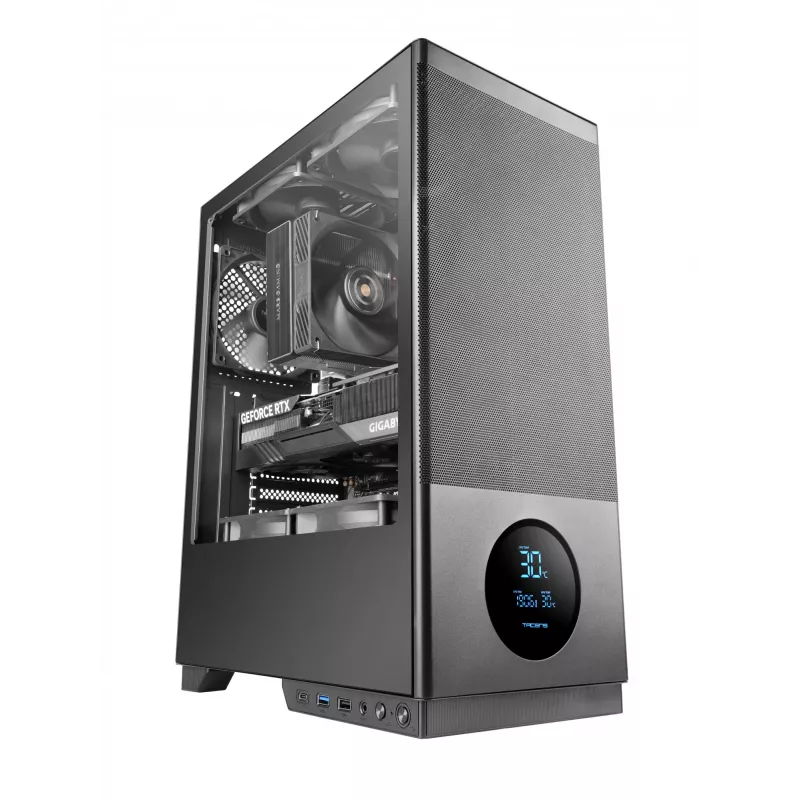 TACENS arvutikorpus 2SAGITTA20 Midi Tower, karastatud klaas, ATX/Micro-ITX/Mini-ITX, 1x3,5 tolli + 2x2,5 tolli, LED, ventilaatorid kaasas