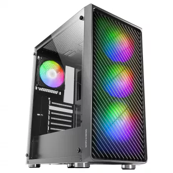 Mars Gaming MC-F Must, ATX mängu-pooltorn, täisklaasist külgaken, metallvõrk-esipaneel, 4x 120mm ARGB ventilaatorit