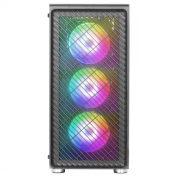 Mars Gaming MC-F Must, ATX mängu-pooltorn, täisklaasist külgaken, metallvõrk-esipaneel, 4x 120mm ARGB ventilaatorit