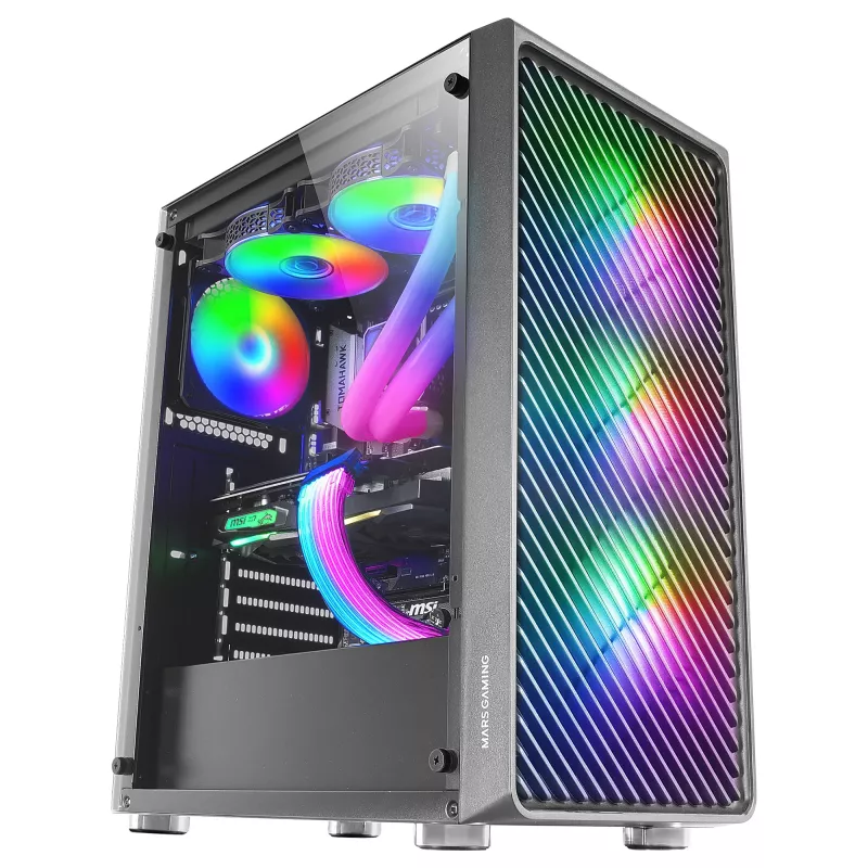Mars Gaming MC-F Must, ATX mängu-pooltorn, täisklaasist külgaken, metallvõrk-esipaneel, 4x 120mm ARGB ventilaatorit