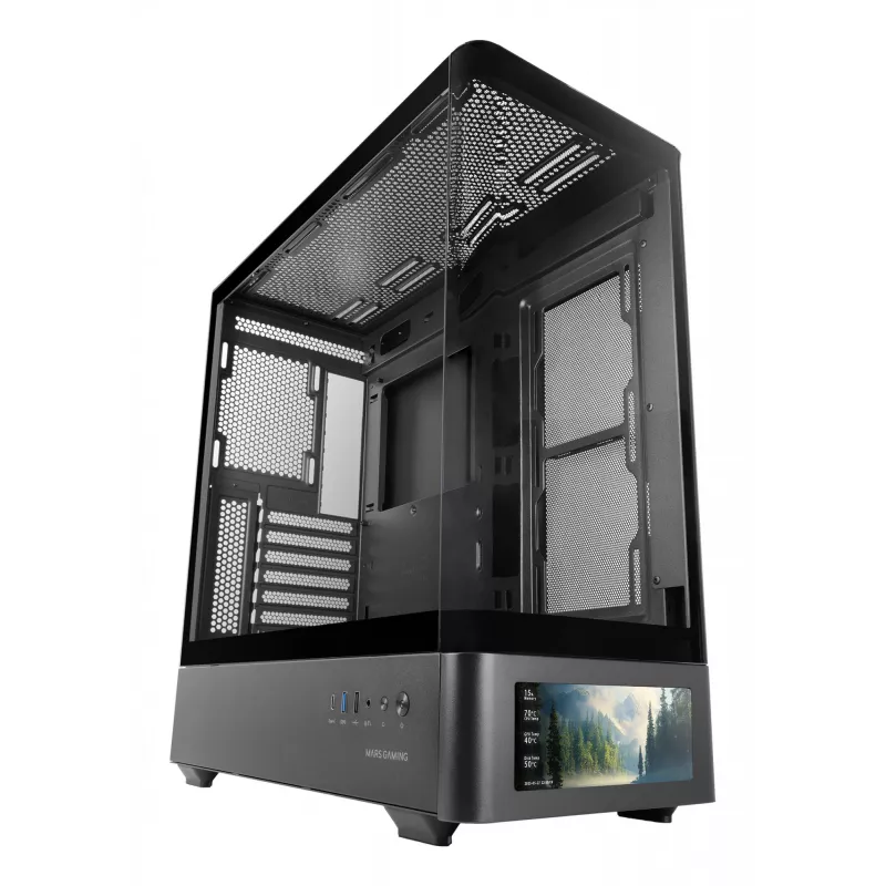 PC-korpus TACENS Mars Gaming MCLCDPRO Midi Tower — Must, IPS 7.2-tolline ekraan, alumine toiteplokk, ATX/Micro‑ATX/Mini‑ITX tugi