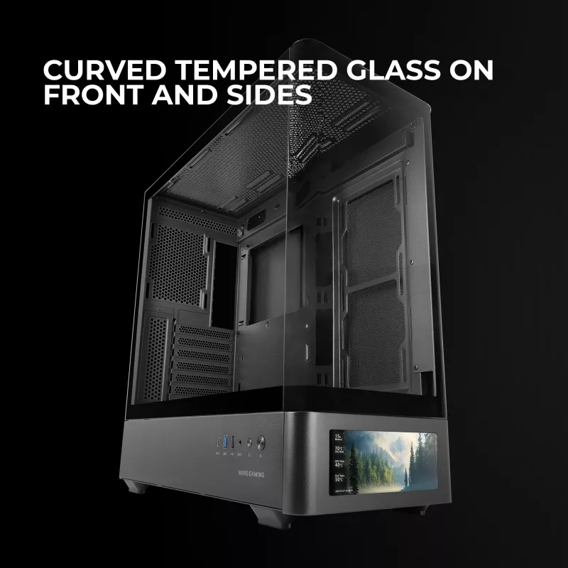PC-korpus TACENS Mars Gaming MCLCDPRO Midi Tower — Must, IPS 7.2-tolline ekraan, alumine toiteplokk, ATX/Micro‑ATX/Mini‑ITX tugi