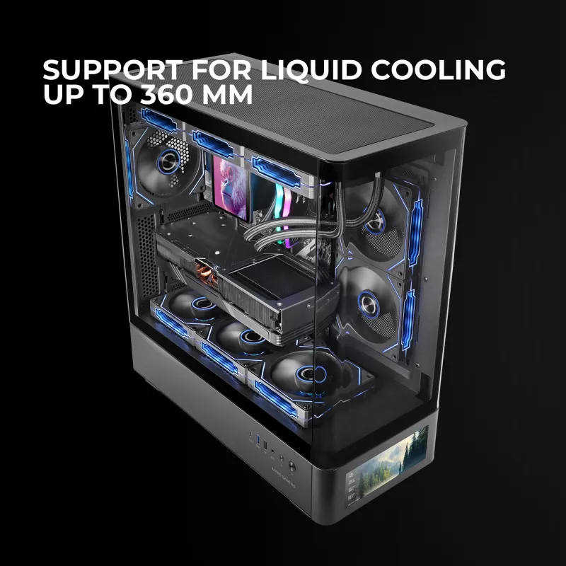 PC-korpus TACENS Mars Gaming MCLCDPRO Midi Tower — Must, IPS 7.2-tolline ekraan, alumine toiteplokk, ATX/Micro‑ATX/Mini‑ITX tugi