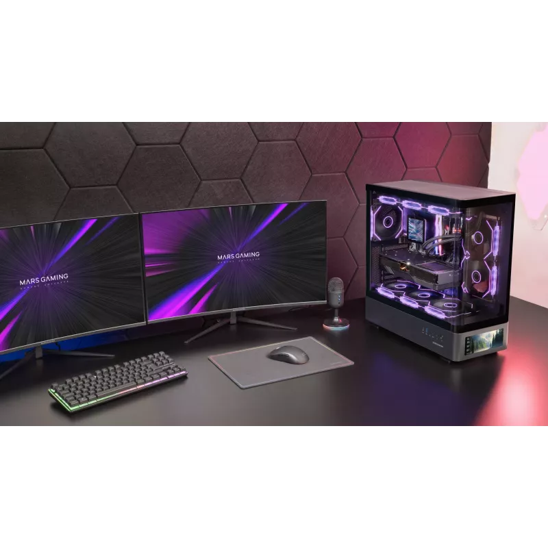 PC-korpus TACENS Mars Gaming MCLCDPRO Midi Tower — Must, IPS 7.2-tolline ekraan, alumine toiteplokk, ATX/Micro‑ATX/Mini‑ITX tugi