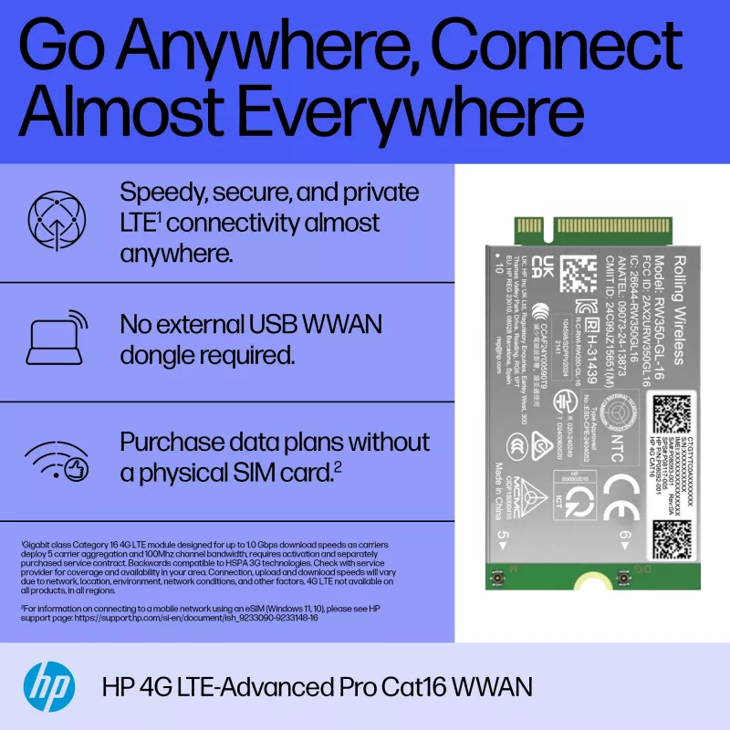 HP 4G LTE-Advanced Pro Cat19 WWAN sisemine juhtmevaba moodul B8BD3AA