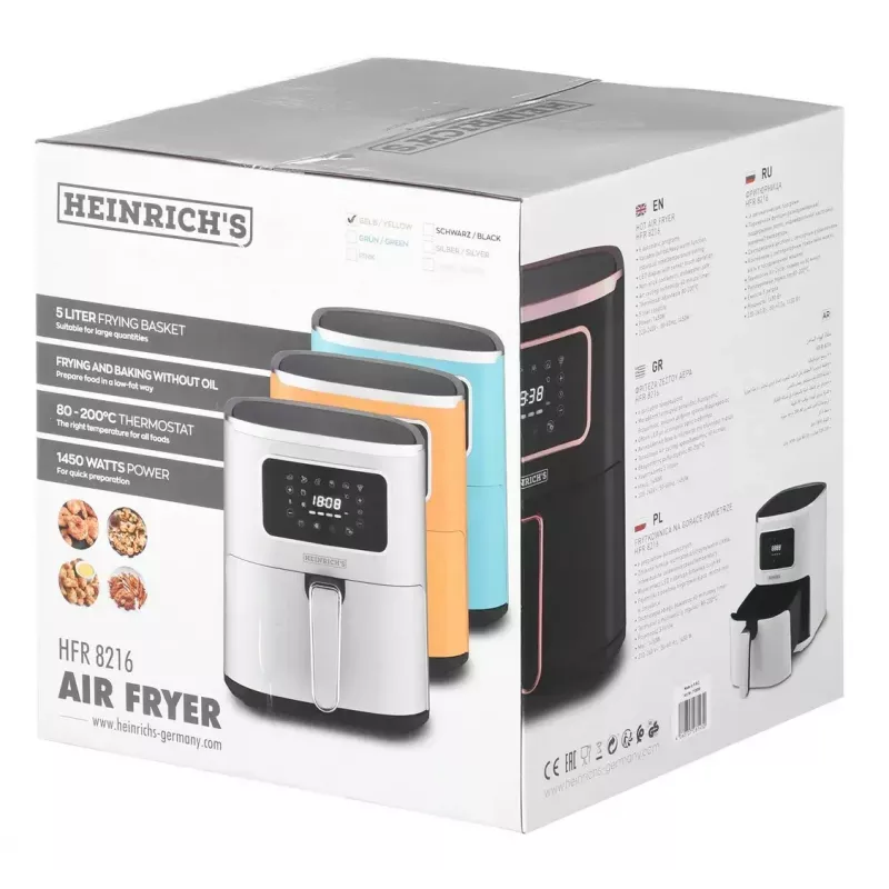 Kuumaõhufritüür HEINRICH'S HFR 8216, 5,0 l mahutavus, 1450 W, kollane
