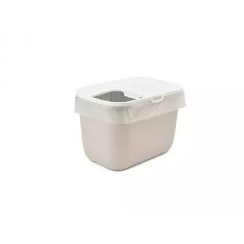 Ülevalt sisenemisega kassiliivakast Savic Hop In, plastist, beež/valge, 585×390×395 mm