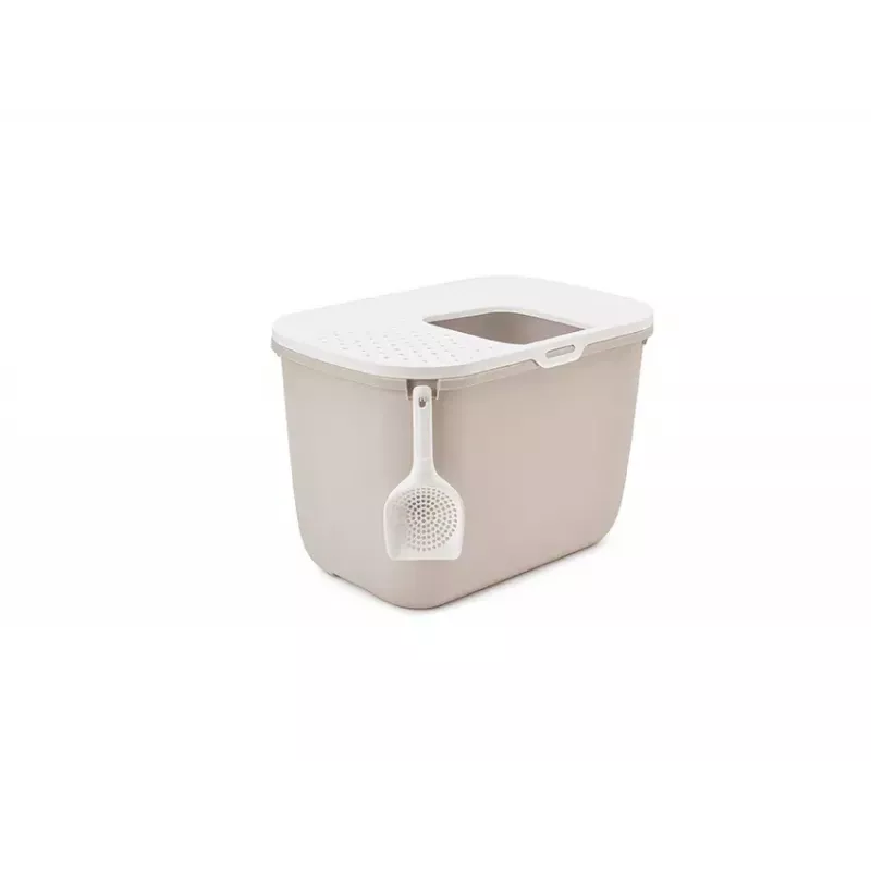 Ülevalt sisenemisega kassiliivakast Savic Hop In, plastist, beež/valge, 585×390×395 mm