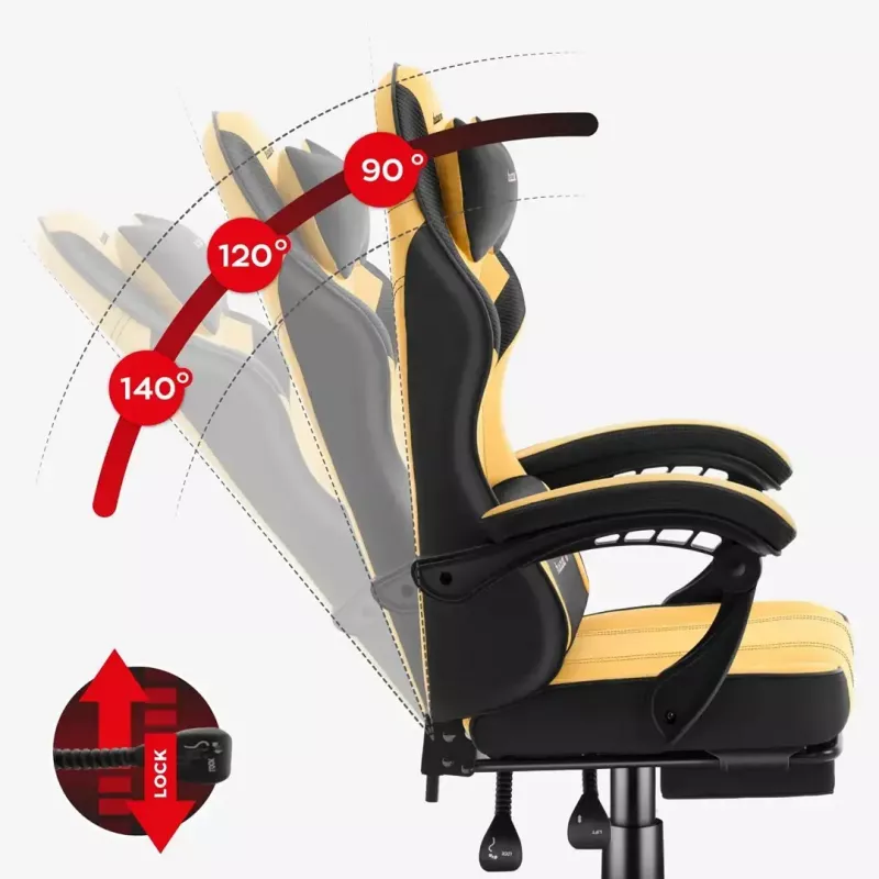 Mängutool huzaro Force 3.7 — ergonoomiline kõrgseljatoega pöörlev tugitool, kollane iste, reguleeritavad käetoed, kõrgus 107,5–116,5 cm