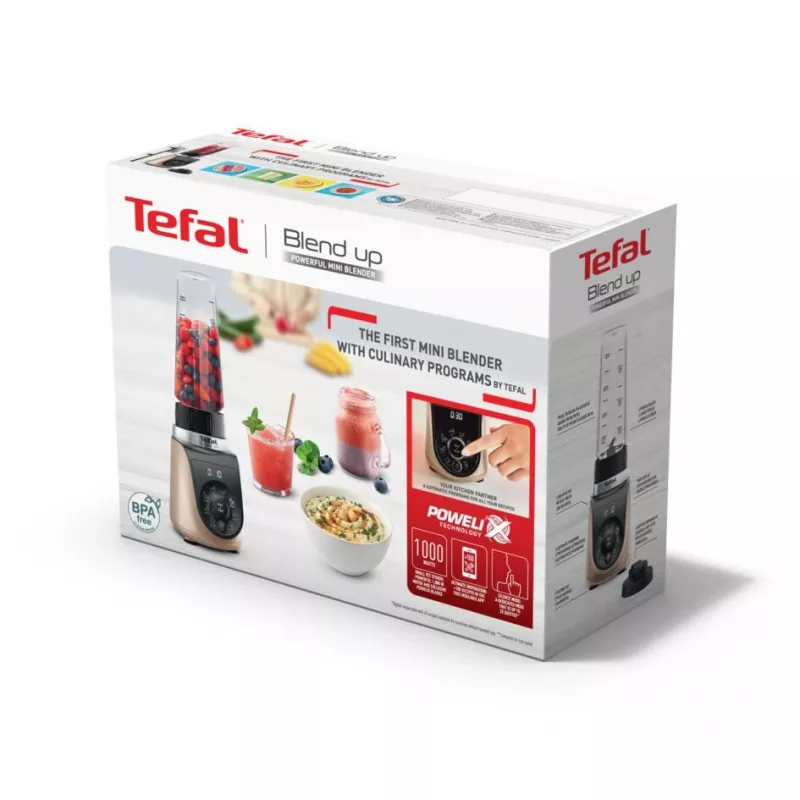 Lauapealne blender Tefal Blend Up BL190AF0 — 0,85 L kann, 1000 W, 6 teraga Powelix, impulss, jääpurustus (Läbipaistev/Must/Beež)