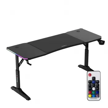 Mängulaud huzaro Hero 4.6 RGB — must, ristkülikukujuline 1600×600 mm, kõrgus 560–790 mm, H-jalad, RGB-taustvalgustus