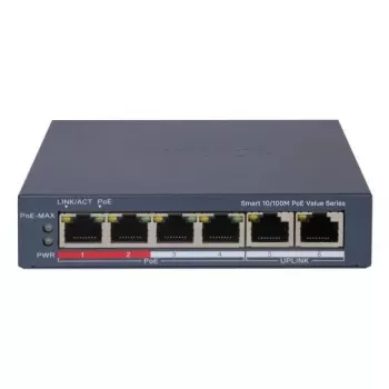 Võrgukommutaator Hikvision DS-3E1106P-EI — 6-pordiline PoE Etherneti kommutaator, haldamata, 10/100 Mbps