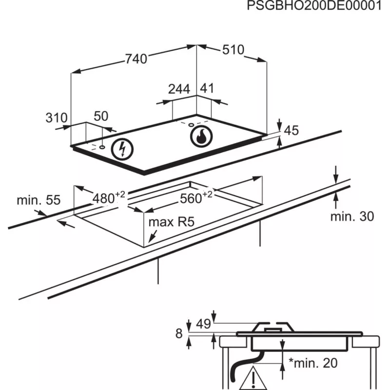 Electrolux KGG75362K Must sisseehitatud 75 cm Gaasipliit 5 tsooni