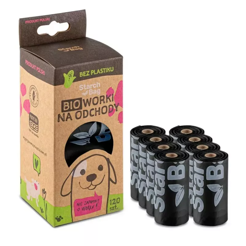 Kakikotid Starch Bag STARCHBAG BIO mustad 8×15 tk kompostitavad taimse kiu kotid kassijäätmetele