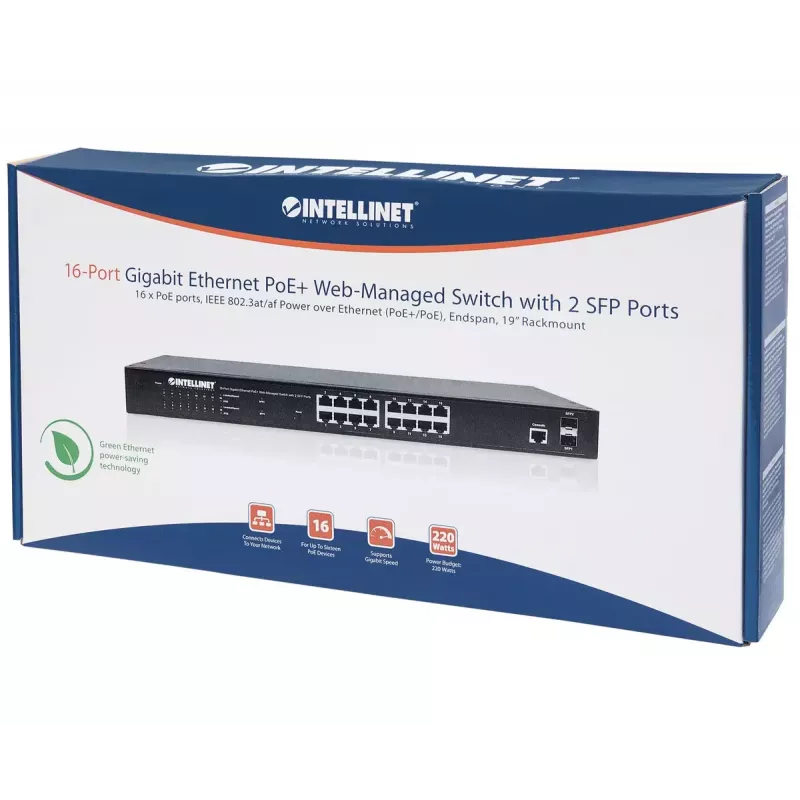 Hallatav lüliti Intellinet 16-porti Gigabit Ethernet PoE+