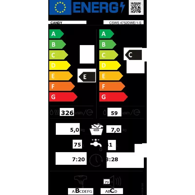 Candy Smart CSWS 4752DWE/1-S pesumasin-kuivati Eraldiseisev Eestlaetav Valge