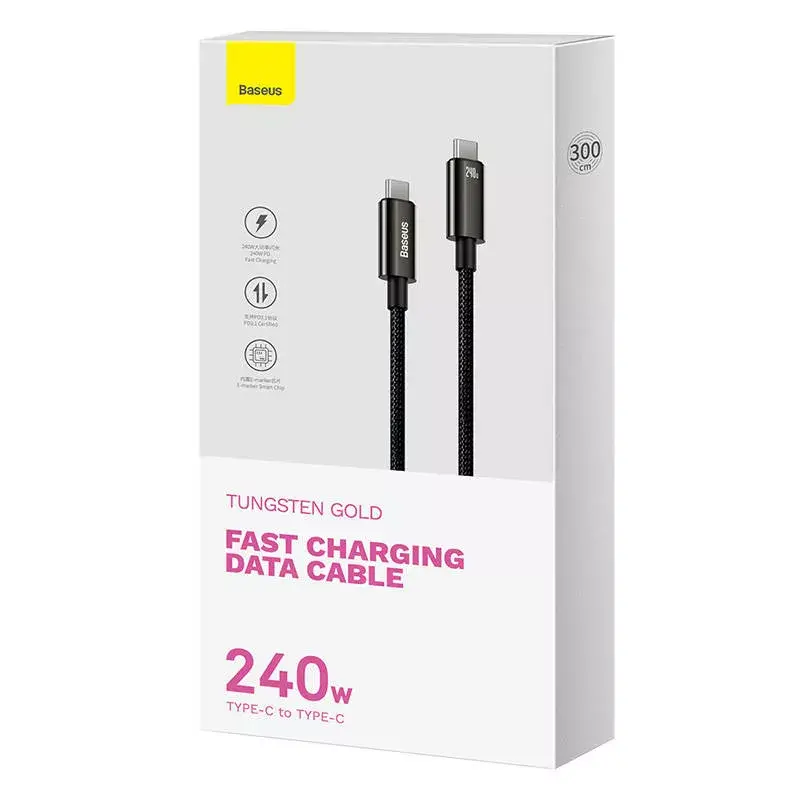 USB-C kuni USB-C kaabel Baseus Tungsten Gold 240W 3m