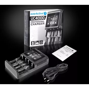 Akulaadija everActive UC-4000 AA/AAA majapidamispatareidele, 4 pesaga, 100–240V, must