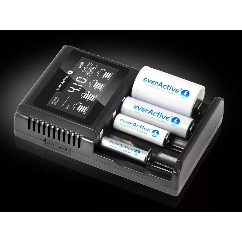 Akulaadija everActive UC-4000 AA/AAA majapidamispatareidele, 4 pesaga, 100–240V, must