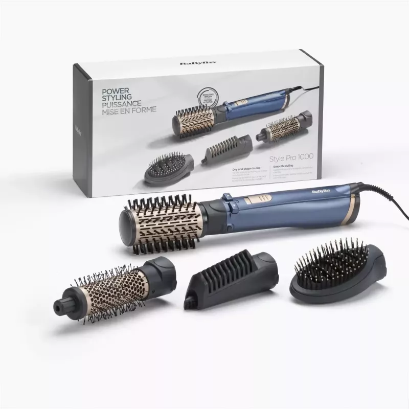 Kuumaõhuhari BaByliss Style Pro 1000 AS965E — 1000 W, 2,5 m juhe, 4 harjaotsakut, keraamiline küttekeha, ioontehnoloogia, automaatne pöörlemine