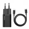 Siselaadija Baseus TZCCSUP-L01, USB-C 1 port, 18W, 100–240V AC, 1 m kaabel, must