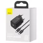 Siselaadija Baseus TZCCSUP-L01, USB-C 1 port, 18W, 100–240V AC, 1 m kaabel, must