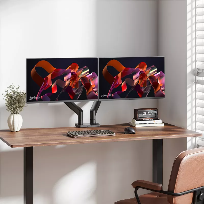 Manhattan TV- ja monitorikinnitus, lauale, täisliigutus, vedru, 2 ekraani, 13–45 inch, must
