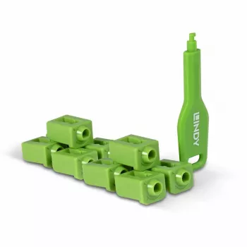 Pordiblokeerijate komplekt Lindy SFP Port Locks roheline 10 tk + 1 võti, ühildub SFP-ga, 20×74,5×5,9 mm