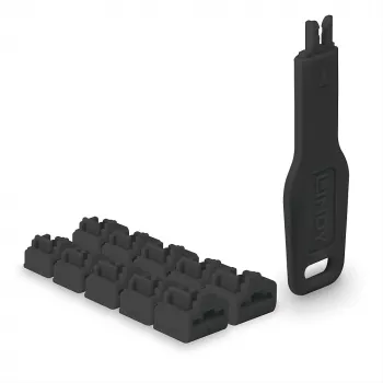 Pordiblokeerijate komplekt Lindy RJ45 Port Locks Must — 10 tk + 1 võti, ühildub RJ-45 portidega