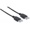 Manhattan USB-A-USB-A-kaabel, 1 m, isane-isanele, 480 Mbit/s (USB 2.0), Hi-Speed USB, must, eluaegne garantii, samaväärne USB2AA1M-ga.