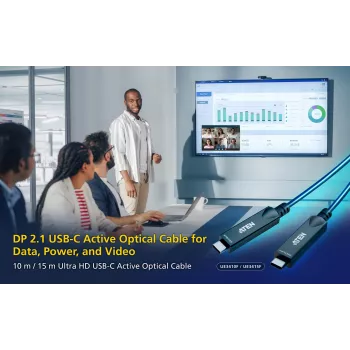 USB-C aktiivne optiline kaabel 15 m ATEN UE3415F — USB-C kuni USB-C, 15 Gbit/s, Must