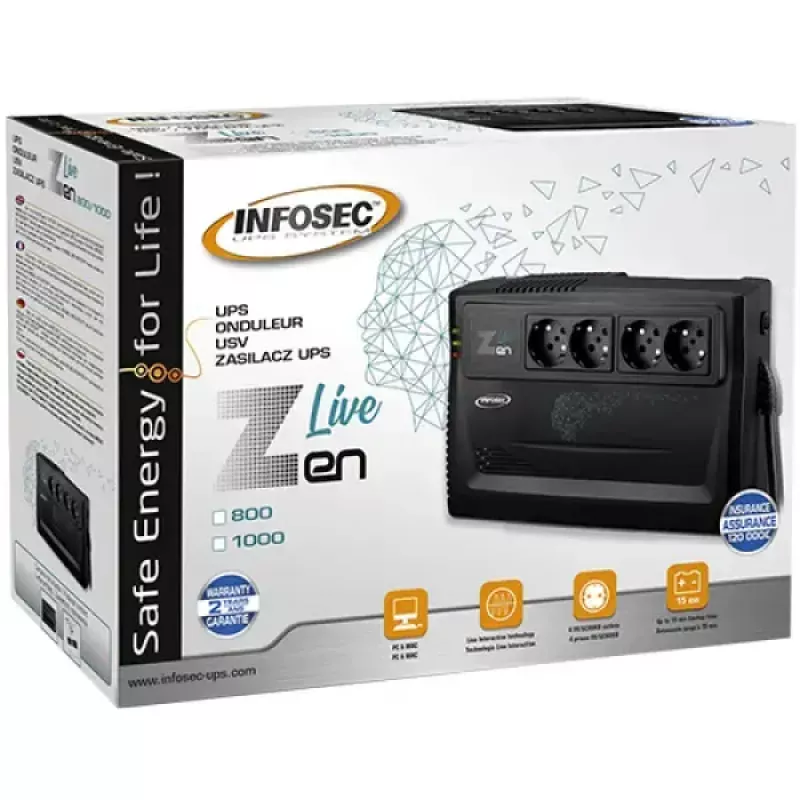 Katkematu toiteallikas Infosec Zen Live 800 Line-Interactive 0.8 kVA (480 W) 4 vahelduvvoolupistikut, 12 V 7 Ah aku