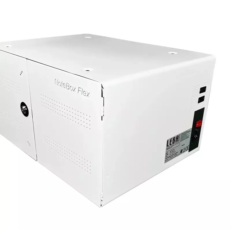 Kaasaskantav seadmehalduskapp LEBA NoteBox 16 võtmelukuga, USB-C pordid, 12 W seadme kohta, USB 2.0, seina- või lauakinnitus, valge