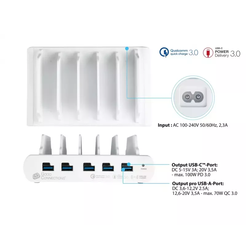 Eraldiseisev laadimisjaam Alcasa PCA-D006W valge 110W 100-240V