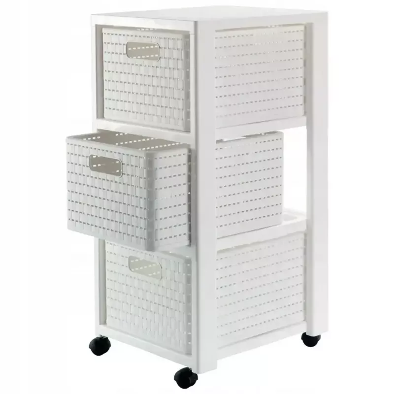 Riiul rotho Country plastikust hoiustamisriiul 3 sahtliga, valge, 71,2×32,5×37,5 cm, tehnopolümeer, rattad