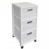 Riiul rotho Country plastikust hoiustamisriiul 3 sahtliga, valge, 71,2×32,5×37,5 cm, tehnopolümeer, rattad
