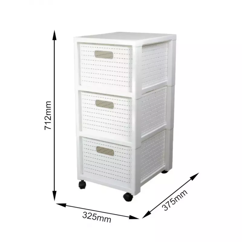 Riiul rotho Country plastikust hoiustamisriiul 3 sahtliga, valge, 71,2×32,5×37,5 cm, tehnopolümeer, rattad