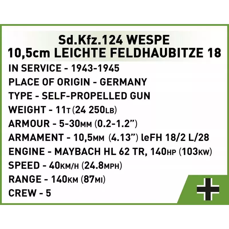 Cobi Blocks SD.KFZ.124 Wespe mudelikomplekt, 860 klotsi