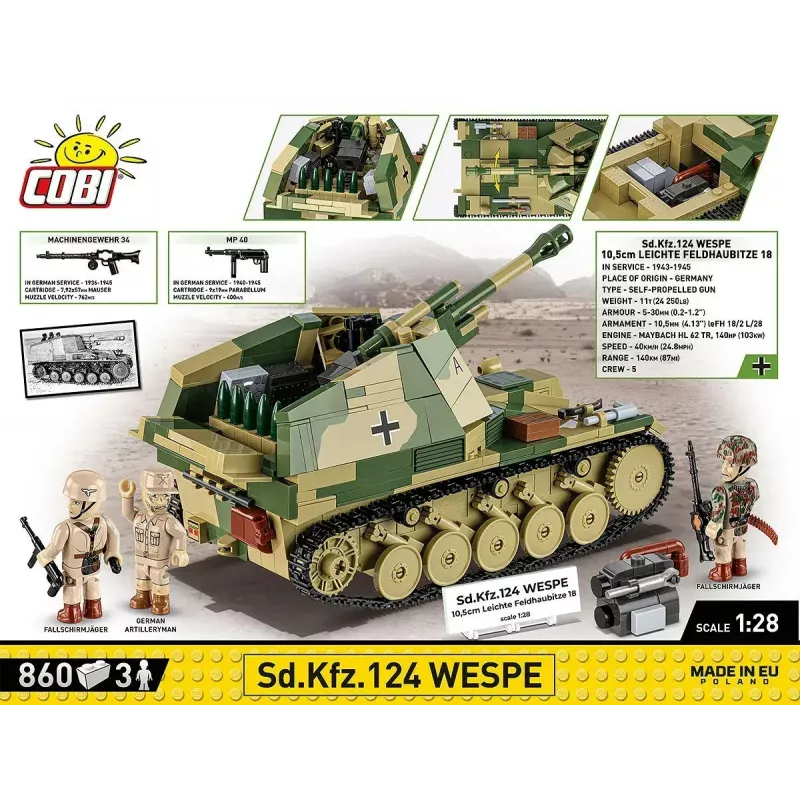Cobi Blocks SD.KFZ.124 Wespe mudelikomplekt, 860 klotsi