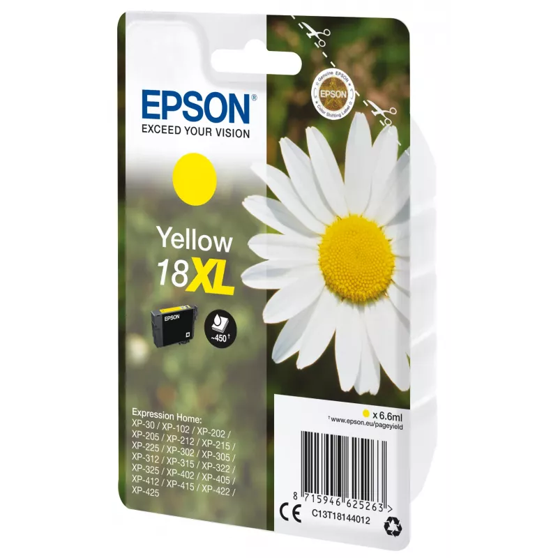 Kassett Epson 18XL Kollane 450 lehekülge Tint C13T18144012