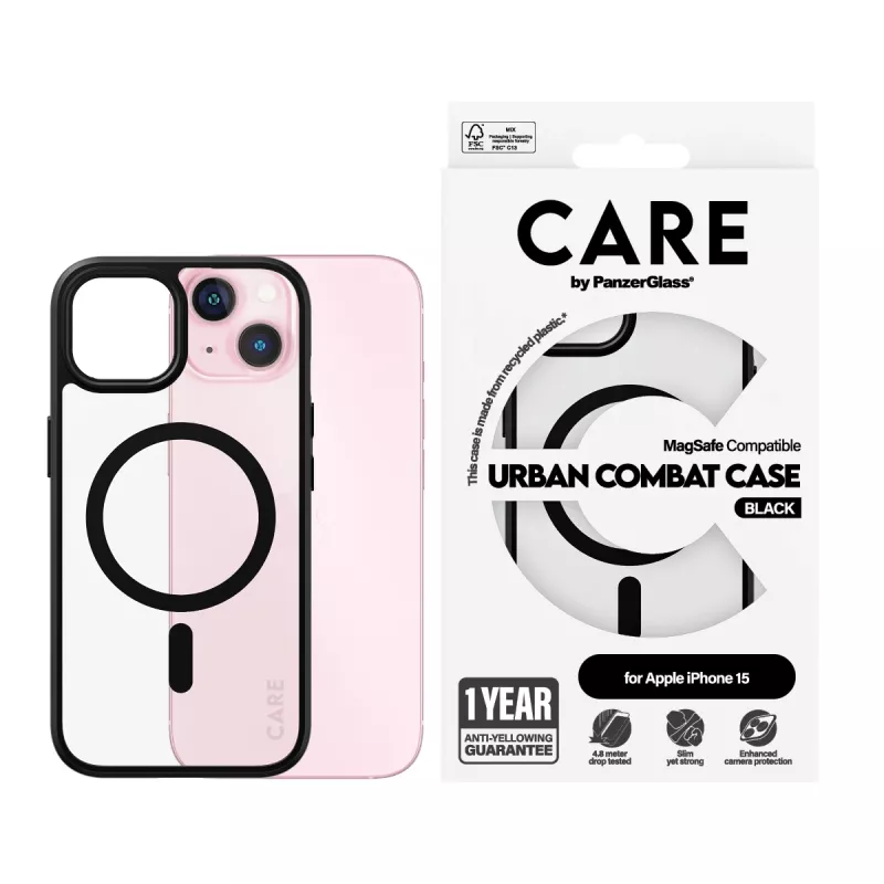 Katte PanzerGlass CARE by Flagship Case läbipaistev Urban Combat Must MagSafe iPhone 15