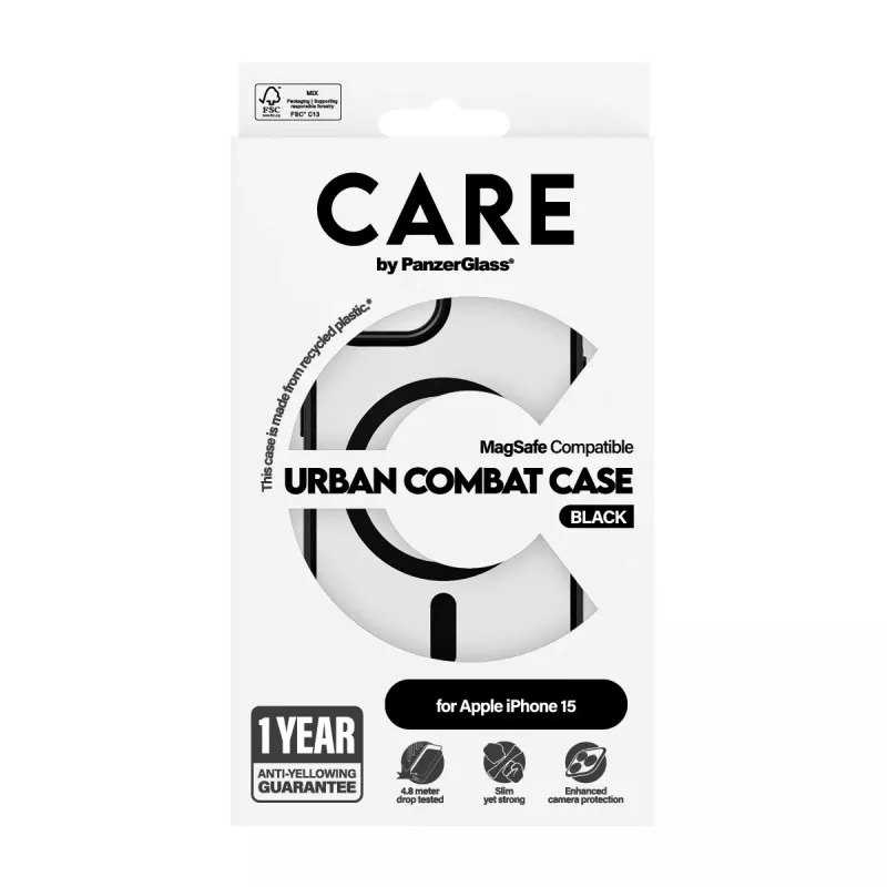 Katte PanzerGlass CARE by Flagship Case läbipaistev Urban Combat Must MagSafe iPhone 15