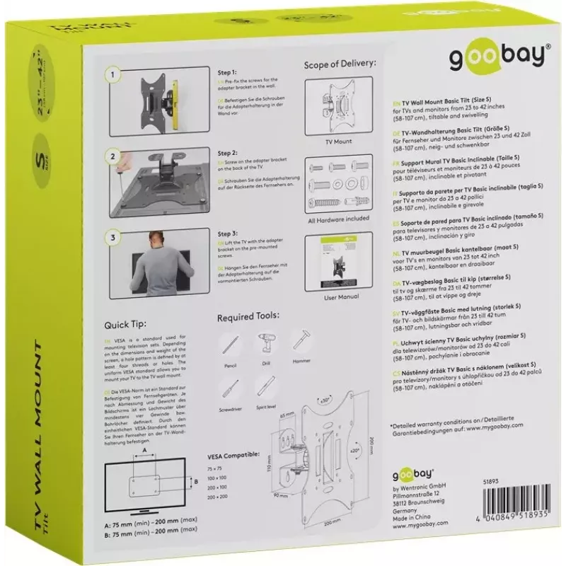 TV seinakinnitus Basic Tilt Goobay 51893