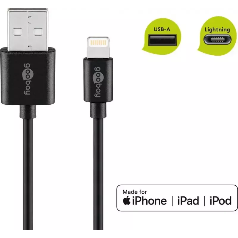 Goobay Lightning USB laadimis- ja sünkroonimiskaabel 0,5 m Lightning USB A CE MFi