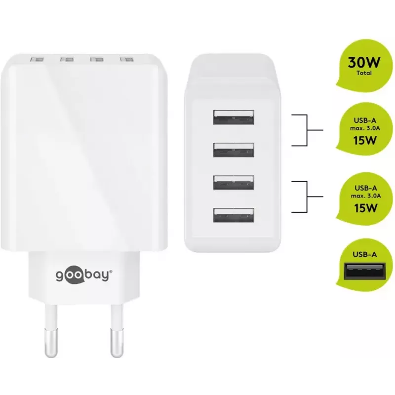 Siselaadija Wentronic 44962 Universal Valge 4 USB Ports 5V