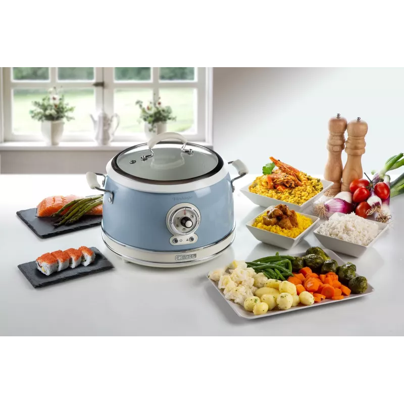 Ariete 2904 Riisikeetja - Elektriline riisikeetja keraamilise kausiga - Omatehtud sushi - Multikeetja - Vintage Line - 3,5 L - 650 W - Sinine