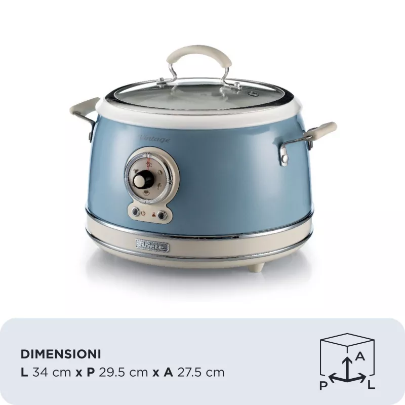 Ariete 2904 Riisikeetja - Elektriline riisikeetja keraamilise kausiga - Omatehtud sushi - Multikeetja - Vintage Line - 3,5 L - 650 W - Sinine